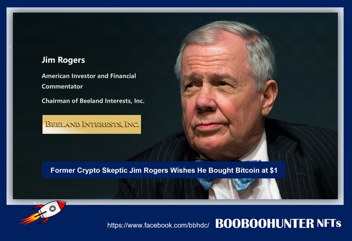booboo_hunter's tweet photo. Former #Crypto Skeptic Jim Rogers wishes he bought #Bitcoin at $1
Rogers said he regrets not buying bitcoin more than a decade ago when its USD valuation stood between $1 and $5.
#booboohunter #booboohunterNFT https://t.co/VBeQD80mlB