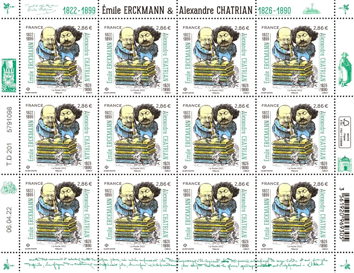 toutsurletimbre's tweet photo. [Toutes les infos] et les mentions légales du #timbre Émile #ERCKMANN 1822-1899 &amp; Alexandre #CHATRIAN 1826-1890 sont à retrouver sur 
 ▶️https://t.co/gKXBLpzrnO ◀️
#ErckmannChatrian #littérature #Moselle #Phalsbourg
@CatBELRHITI @Eric_Anceau @lalsace
@LPNews_GE @BellesLettresEd https://t.co/4yGKoqjb5m