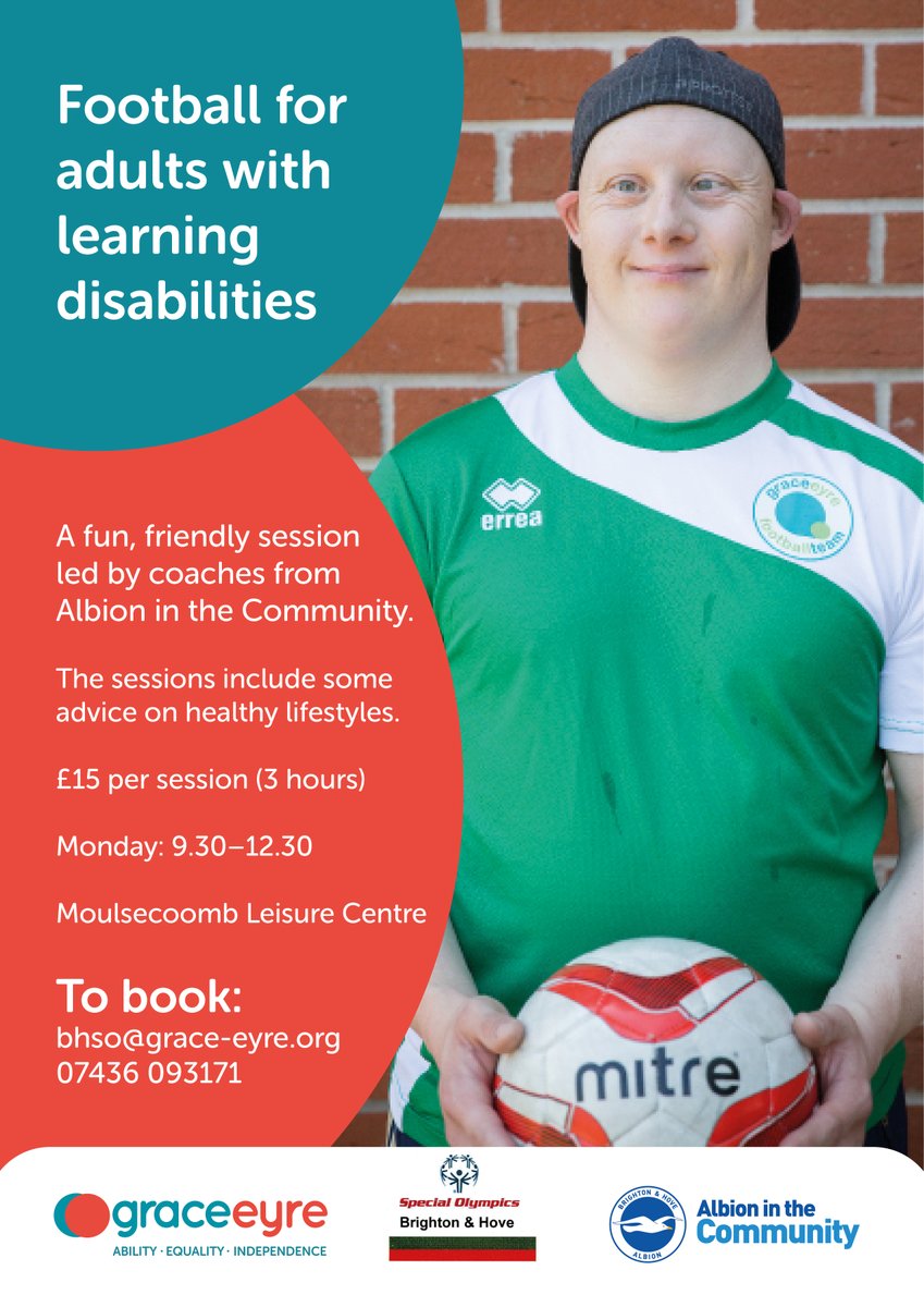 GraceEyreF's tweet photo. ⚽ Football for adults with learning disabilities ⚽

See poster for details ⬇️⬇️⬇️

#learningdisabilities #brighton #moulsecoomb #albioninthecommunity @SOGreatBritain @albioninthecomm https://t.co/RgG8qcX944