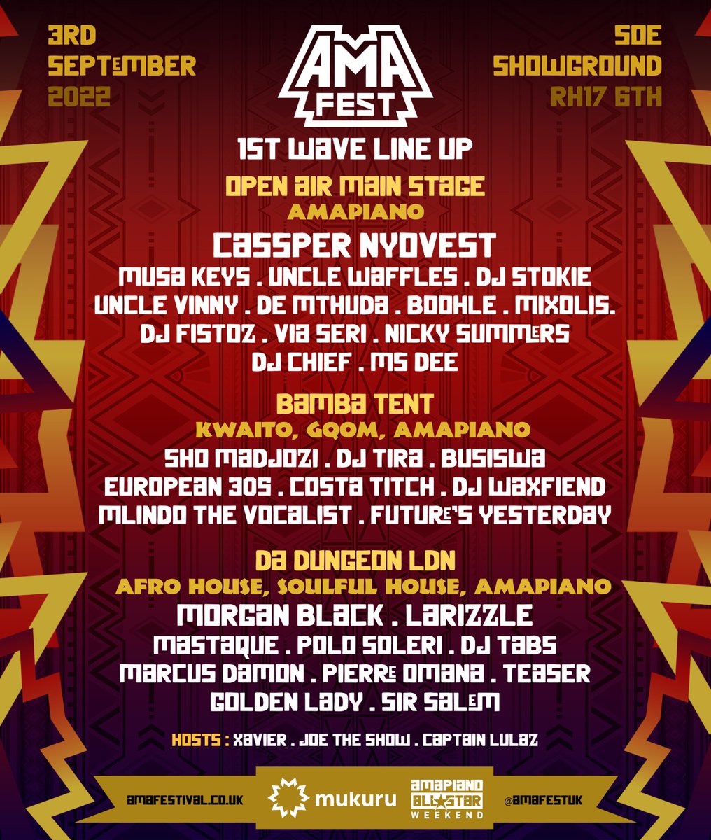 FixCasaLDN's tweet photo. #FixCasa🔥 Reccommends..

AMA FEST! 🎪

@Amafestuk #AMAFEST UK 2022 

⚡️A hub for Southern Africa &amp; Friends to unite. 

Showcasing the best of SA &amp; International DJs / performers on the biggest Amapiano stage in the world 🌎 

Tickets ON SALE NOW!

Sponsor | @Mukurudotcom https://t.co/xM51HsjeVk
