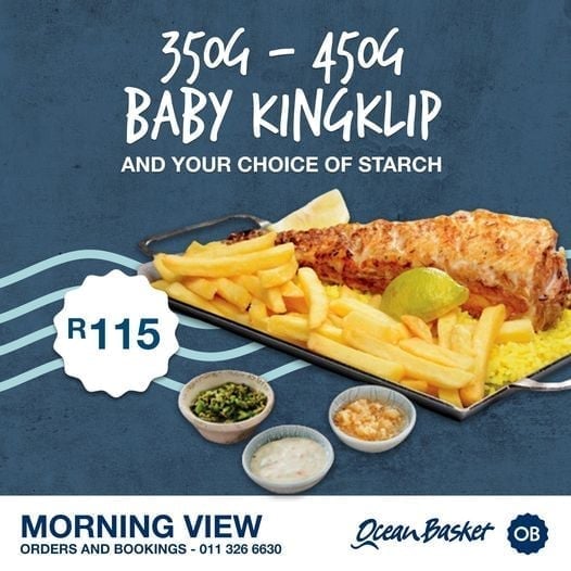 OBMorningview's tweet photo. How's about a delicious hot Baby Kingklip platter to warm you up this evening?
Sound good riiiiight. 😁
On special for only, R115.

Book your table for this evening: 011 326 6630
T's &amp; C's Apply

#OBMorningview #YourSeafoodDestination #seafood #OceanBasket #takeawayfood #kingklip https://t.co/yxz4lT9IP6