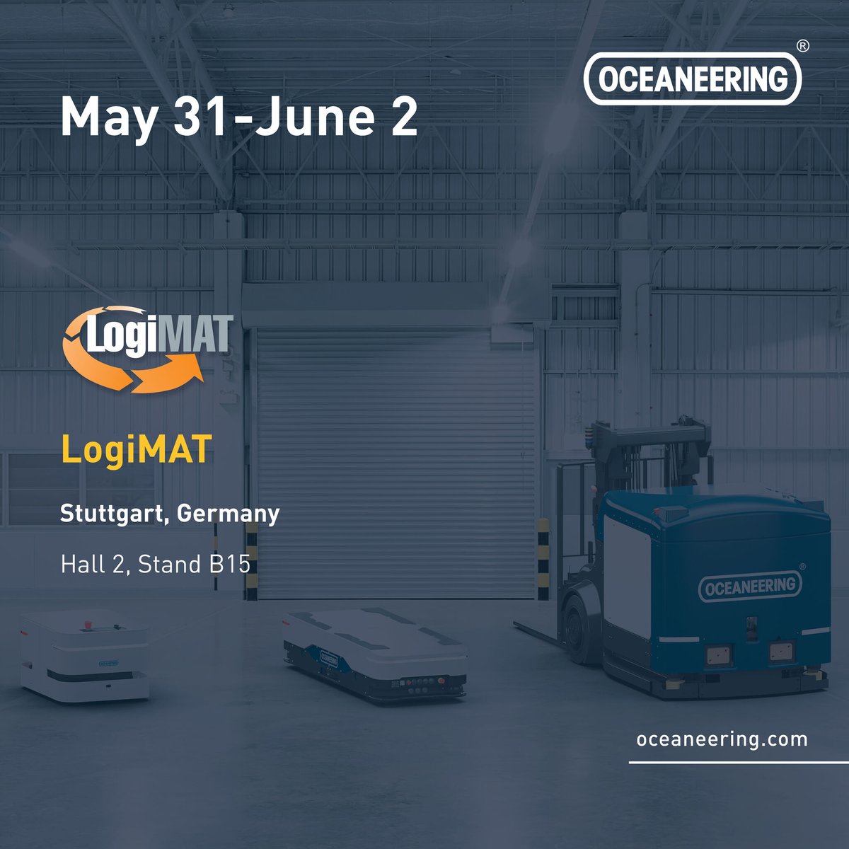 Oceaneering's tweet image. #LogiMAT2022 begins next week! Join Oceaneering in Hall 2, Stand B15, to learn how our new autonomous mobile robot fleet can elevate your operations to new heights.  Learn more: oceaneering.com/omr