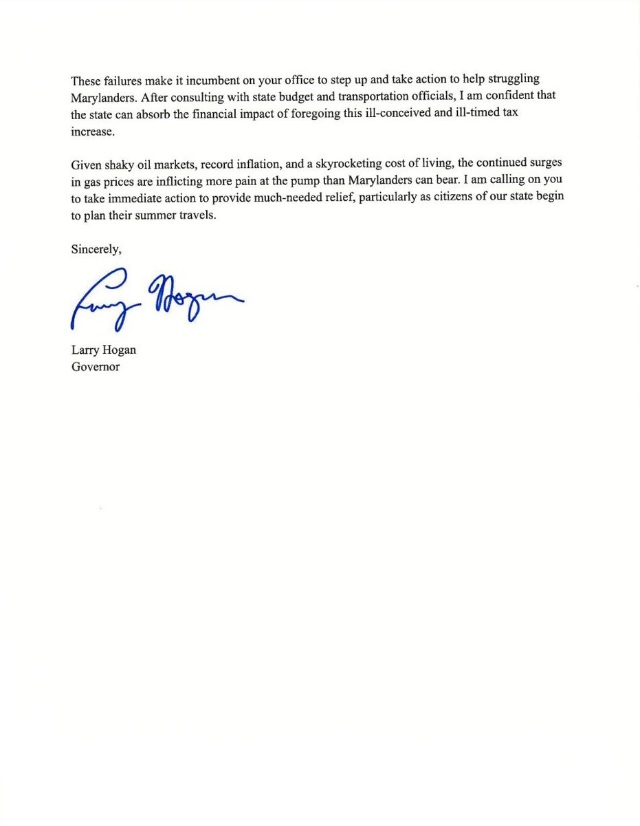 With gas prices at record highs nationwide, today I called on Comptroller Peter Franchot to immediately take steps to minimize the impact of this summer’s legislative gas tax increase for families and small businesses.