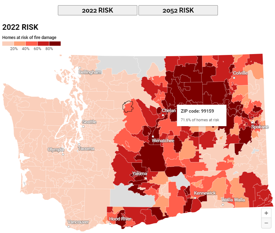spatialest's tweet image. Interesting map showing fire risk in WA from @seattletimes