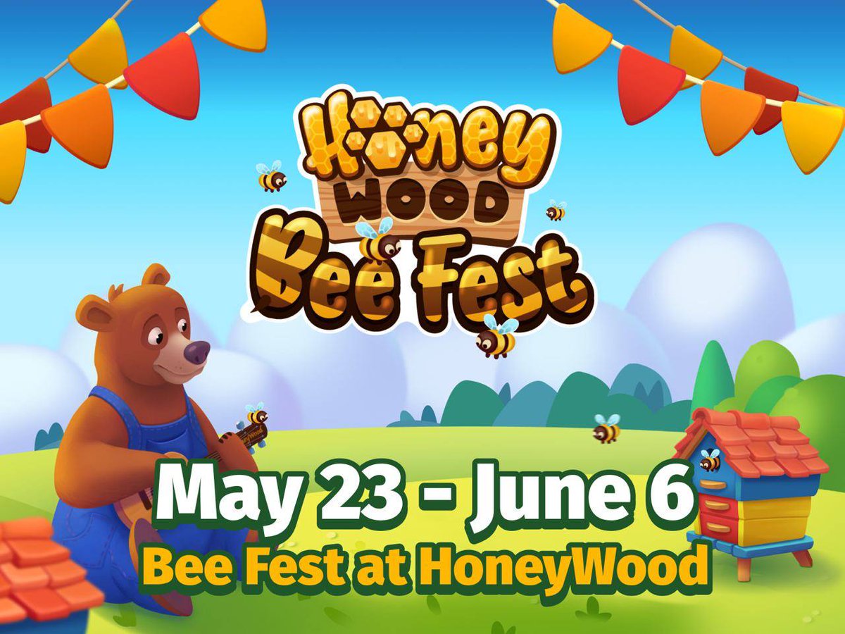 HoneyWood_Game's tweet image. Starting today, Monday 23rd May at 16:00 p.m. GMT 🗓 and running for 2️⃣ weeks: the International Bee day 🐝 festival is live at HoneyWood.

🔵 To get the weekly super-bonus, you need enter the game every day and collect daily bonuses ✔️ For more details please check our Discord!