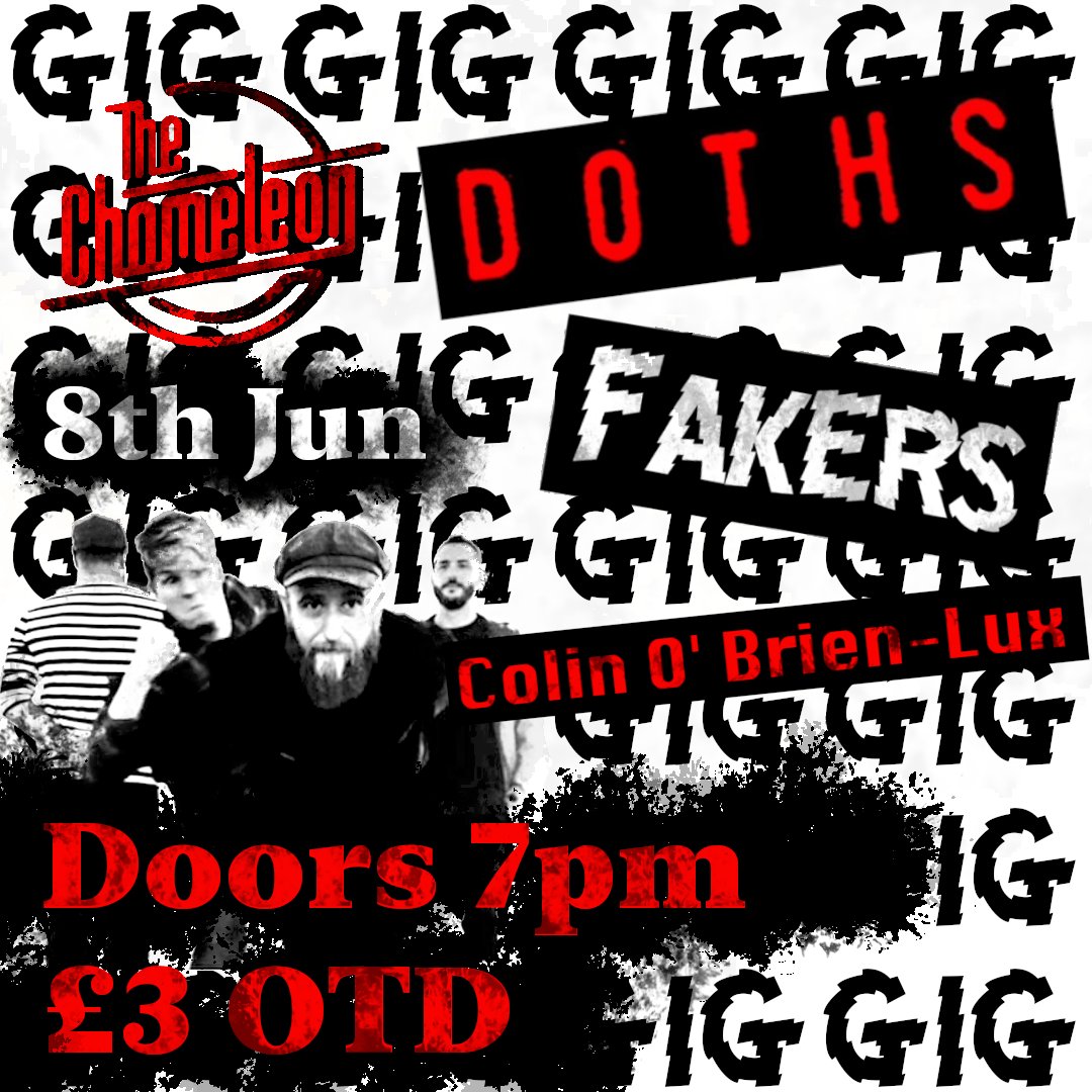 FakersBand's tweet photo. 8TH JUNE
With @dothsband  and Colin O'Brien Lux at The Chameleon

Get ya self down for a sick night!

#fakers #deathofthehighstreet #doths #colinobrienlux #thechameleonnottingham #punk #livemusic #nottsmusic #punkrocknroll #garagepunk #nottspunk https://t.co/I0kyEnonNW