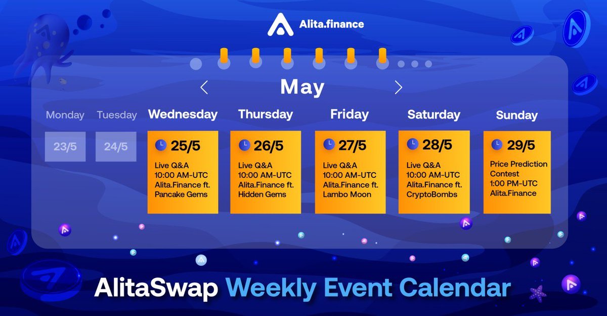 Dear crypto buddies!

👉The last week of May is here! What do we expect from #defi market?

💥Events planned for our passionate Alitians will make the coming week exciting and entertaining! 

💥Hope that you can find out your expectations at this time!

⚛️ Note the dates.