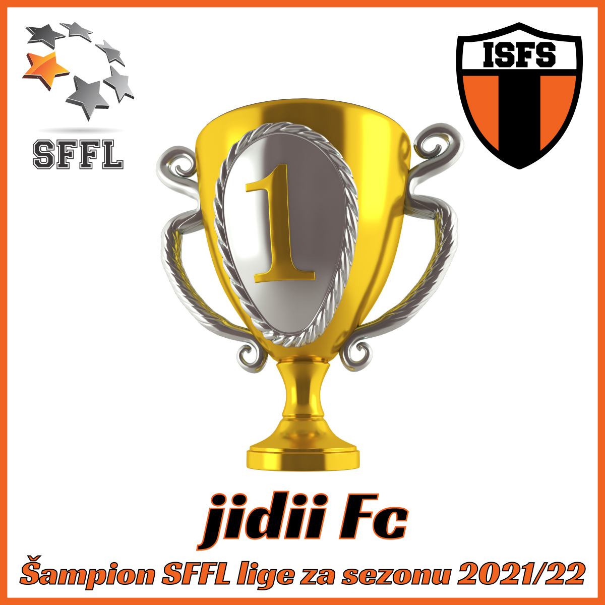 ISFSinfo's tweet photo. Šampion 🏆 #SFFL - Srpske Fantazi Fudbalske Lige ⚽ za sezonu 2021/22 je tim jidii Fc. https://t.co/3VgO4COh9y