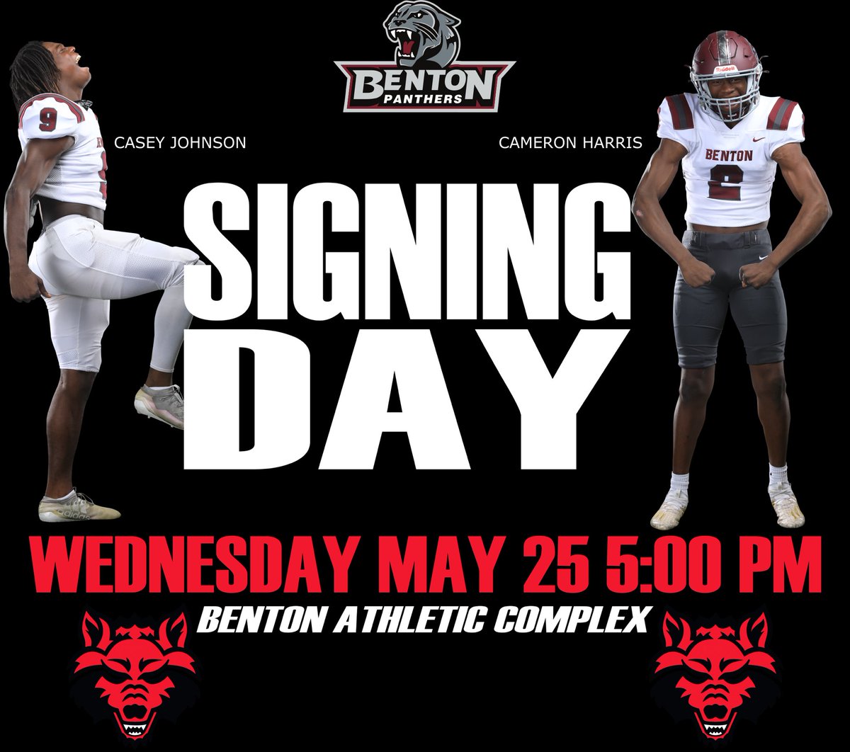 Join us Wednesday to congratulate <a href="/CaseyJohnsonIII/">Casey “CJ”Johnson llI</a> and <a href="/_camharris14/">Cam J Harris</a> on their signing day!