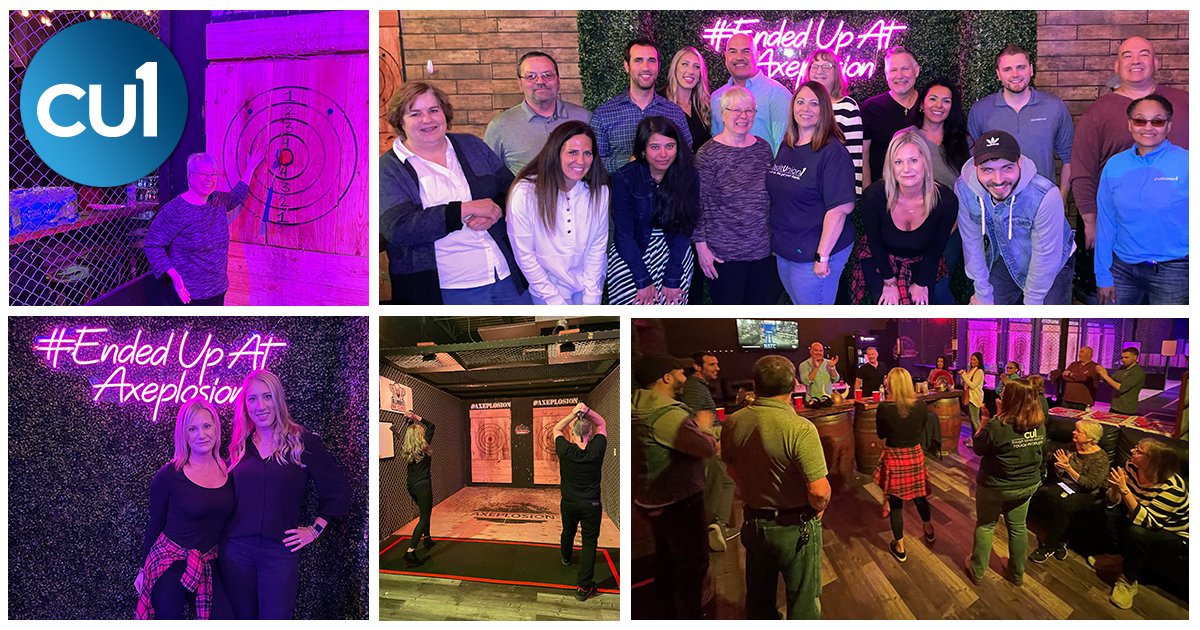 MyCreditUnion1's tweet photo. Our Accounting &amp; Finance Team had an evening of teambuilding at Axeplosion. Every single person in the accounting department counts. #creditunion1 https://t.co/X6TZ6hmh5O