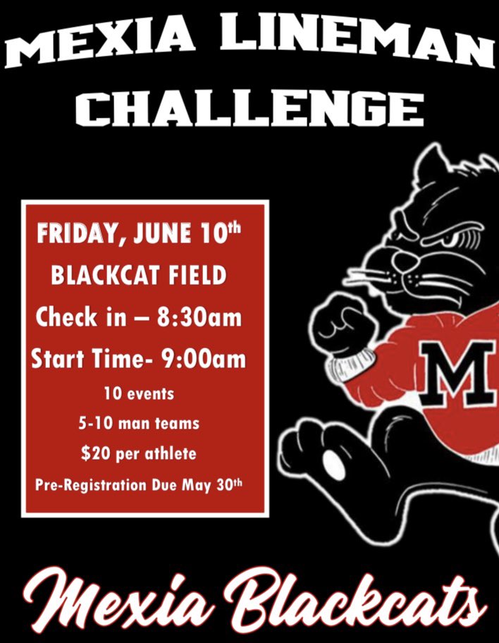 🚨ATTN: TXHSFB Coaches🚨

Mexia HS will be hosting our first ever Lineman Challenge on Friday, June 10th! There are still spots available! If interested, please email Coach Harrison at lharrison@mexiaisd.net!