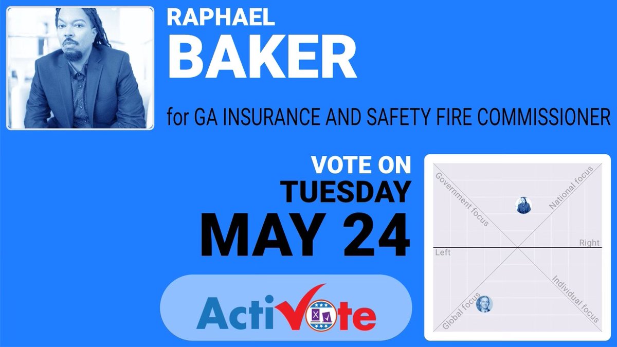 RaphaelBaker4GA's tweet photo. Election Day is Tomorrow, May 24th for the Georgia Primary Runoff. Please get out to your local polls and VOTE! Vote Raphael Baker for Georgia’s next Insurance Commissioner! The Change That Georgia Deserves.#gademocrats #georgia #insurance #gapol #VoteBlue #vote #atlanta https://t.co/8nHiOmqfrd