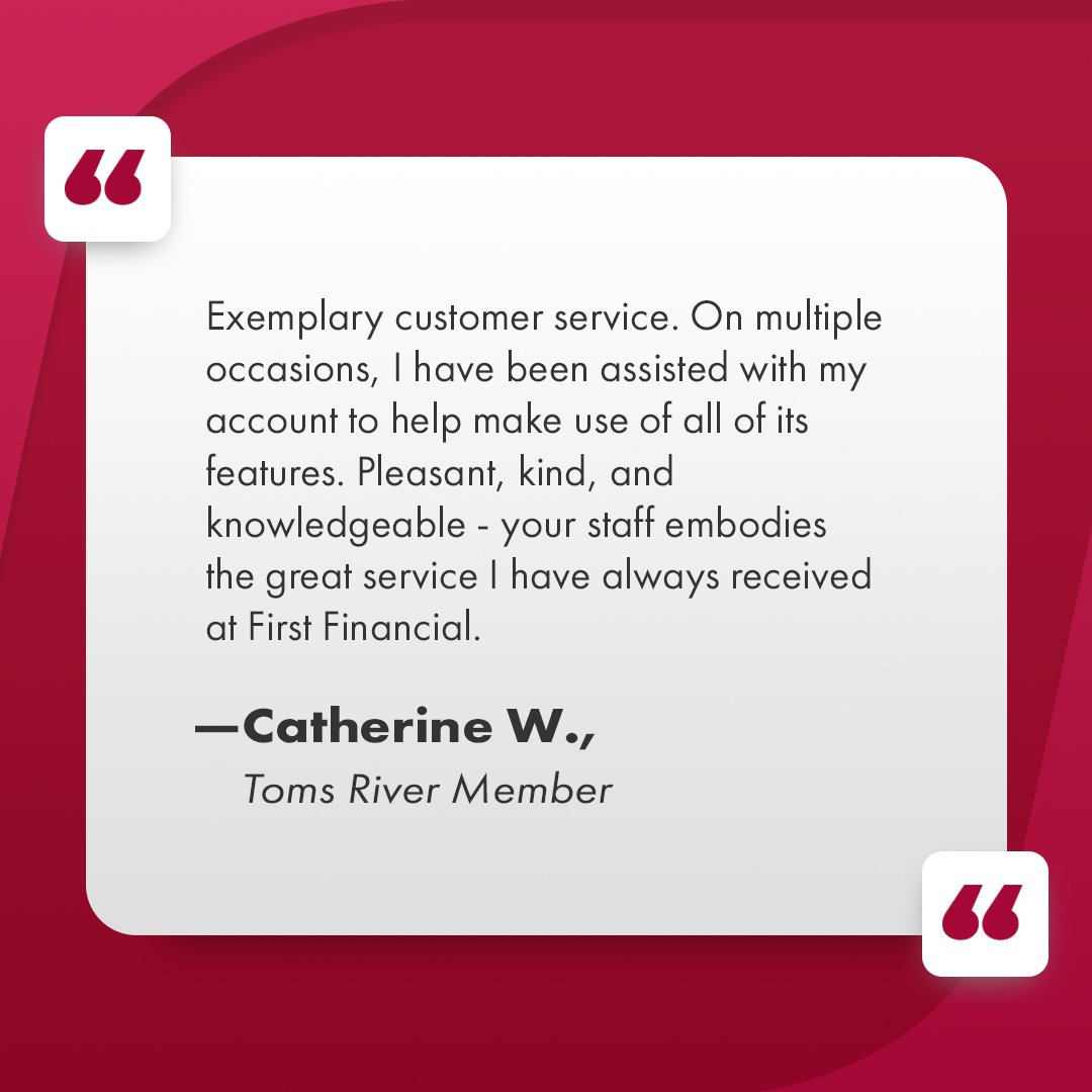 NJBanking's tweet photo. It's Member Testimonial Monday! ๐ฅฐ #mtm #creditunion #firstfinancial #tomsriver https://t.co/joKIM688rI