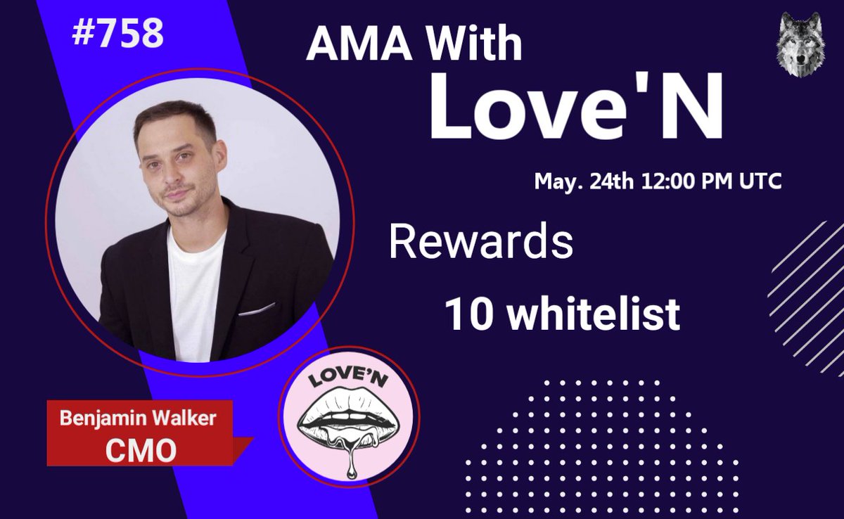 CryptoTitans1's tweet photo. 🖤AMA Series with Love'N

🎁Prize: 10 whitelist

📆Date: May. 24th 12:00 PM UTC , 2022
🏨Venue: https://t.co/p9cKLy8V2y

Rules :
- https://t.co/u5dRtUyH08

 Follow 
@CryptoTitans1 
  &amp;
@LoveNToken

2. Like Retweet &amp; Comment Your Questions (3 Questions Max) Tag 3 friends. https://t.co/hy6xK7sWaY