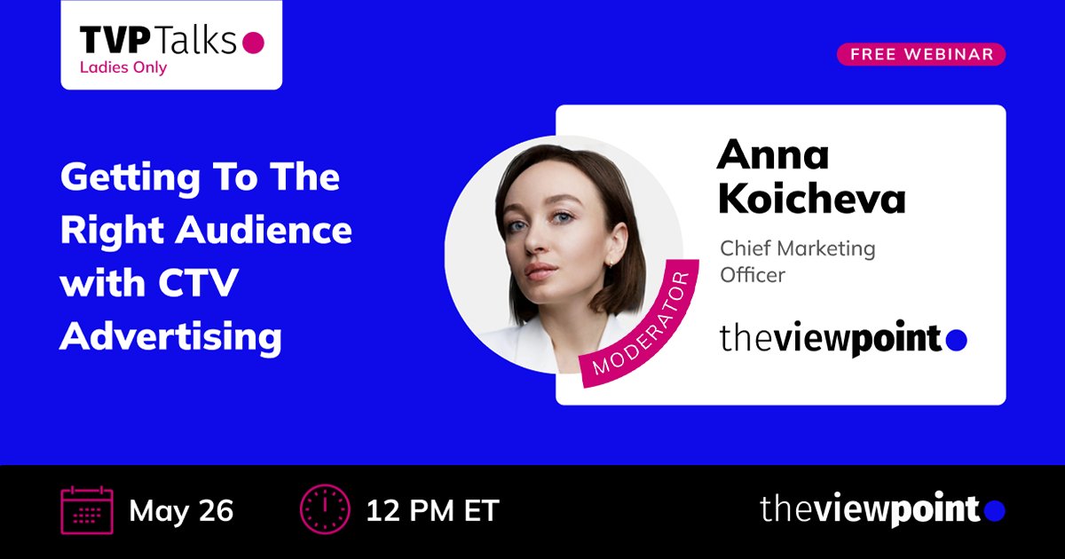 It’s a pleasure to announce our #TVPTalks moderator, Anna Koicheva, CMO at <a href="/_TheViewPoint_/">TheViewPoint</a>. Anna has a decade long experience in #adtech &amp; #dataanalytics companies overseeing their strategic growth and market fit.

🔗 Register for the #webinar here: bit.ly/3PrIUcg