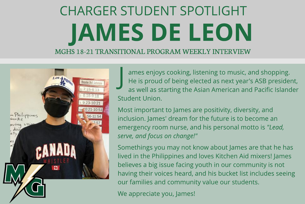 MGHS_MSD25's tweet photo. This week's student spotlight shines on James! We appreciate you! https://t.co/VyBS7RxcZv