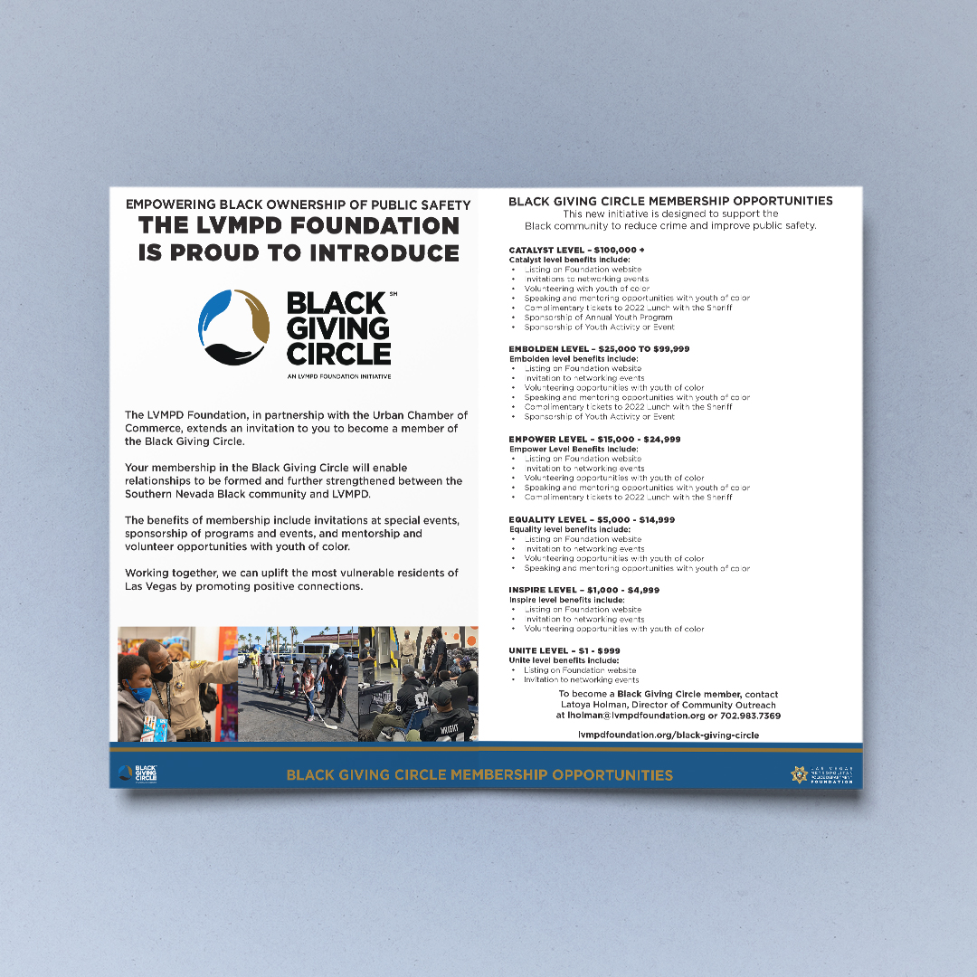 QuillinLV's tweet photo. Black Giving Circle is a partnership between the @LVMPDFoundation and the  @UrbanChamber. 

We developed this membership brochure and branding sticker for books donated to a local school, courtesy of LVMPD Foundation and Anthem Blue Cross Blue Shield. https://t.co/qMIjUsqoHc