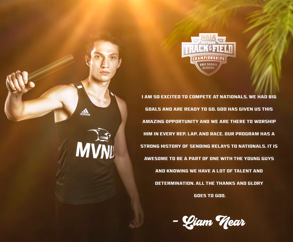 MVNU Athletics (@mvnu_cougars) on Twitter photo Liam Near is part of the 4x400m relay group that will be competing in Gulf Shores, Alabama at the NAIA Outdoor Track & Field National Championships on May 25-27! Near is excited for the opportunity 🗣
<a href="/run__naz/">MVNU Track & Field and Cross Country</a> Liam Near is part of the 4x400m relay group that will be competing in Gulf Shores, Alabama at the NAIA Outdoor Track & Field National Championships on May 25-27! Near is excited for the opportunity 🗣
<a href="/run__naz/">MVNU Track & Field and Cross Country</a>