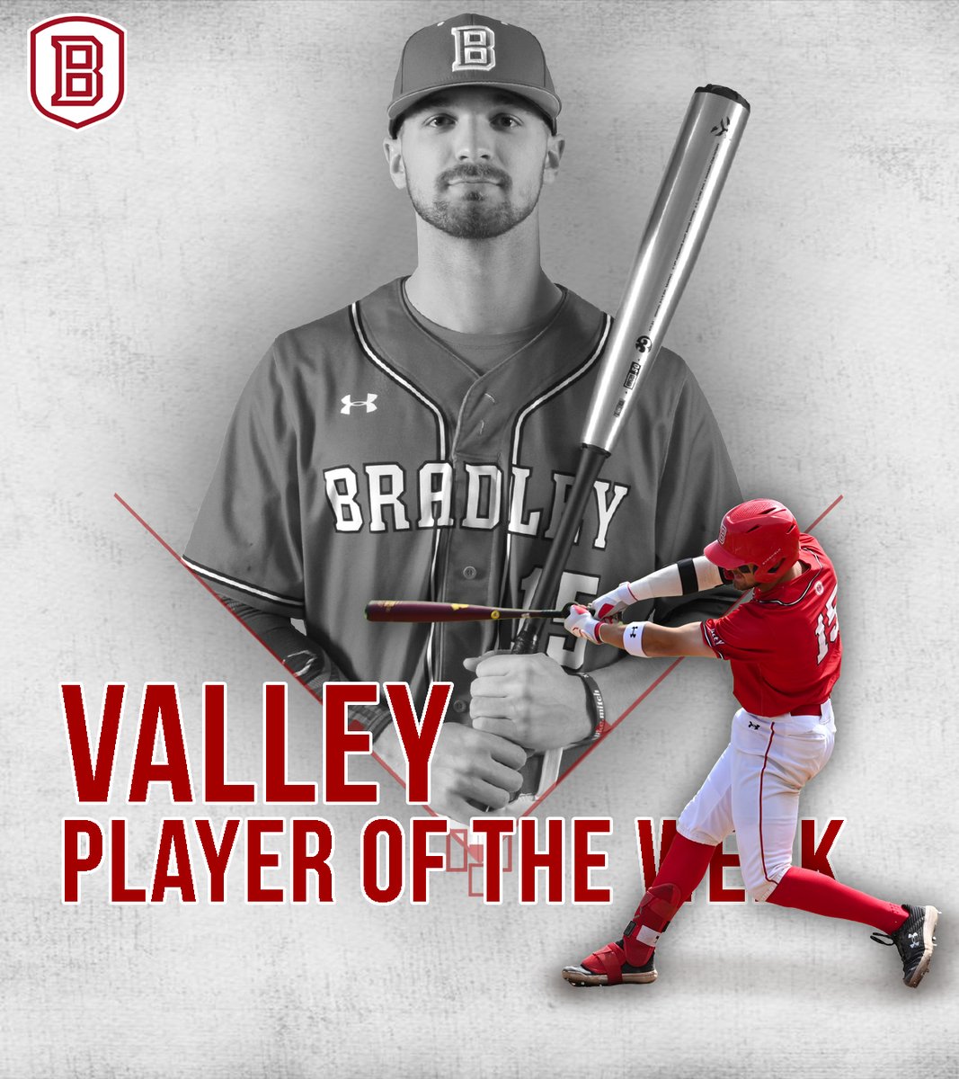 BradleyBaseball's tweet photo. Senior Keaton Rice finished the regular season on 🔥🔥🔥 – hitting .571 with six runs and seven RBI versus Missouri State to earn MVC Player of the Week honors! 🅱️⚾️

📰 https://t.co/CtApXavjum https://t.co/G006zExG2k