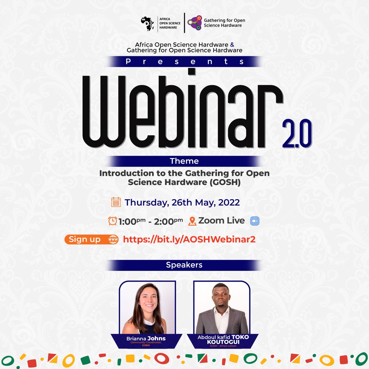 AfricaOSH's tweet photo. Did you enjoy our first Webinar?

We are going to host another webinar with the @GOSHCommunity
The webinar comes off this Thursday, 26th May 2022 at 1pm GMT.

To register, click on the link: https://t.co/G98eHgTbBF

#Africa #OpenScience #OSH #GOSH #OpenScienceHardware https://t.co/jxOgpzQFeR