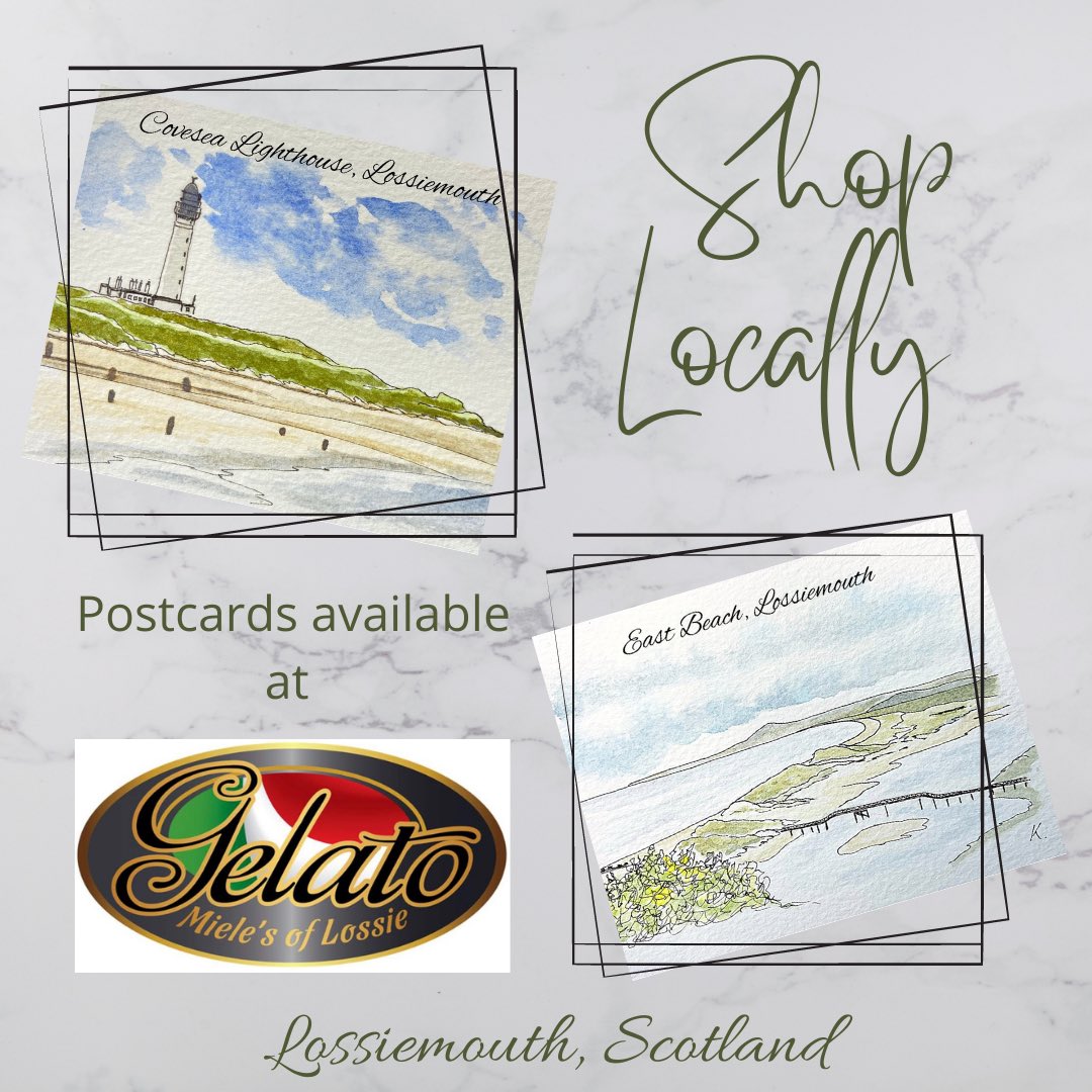 So blooming happy today!! Just sold a large stock of postcard prints to a local shop!! 
Feels great that a local retailer wanted my art to be sold in their shop!! 

Oh and their ice cream is amazing!! 

#art #postcards #icecream #tourism #shoplocal #lossiemouth #Scotland