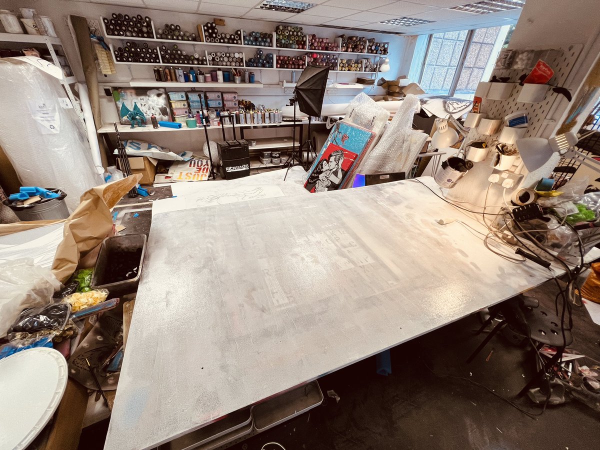 Studio reset in progress. Paint being organised. Clean white painted table to welcome new art. Can’t wait to paint new pieces for my New York exhibition over the next 3 weeks. Busy month for <a href="/richsimmonsart/">Rich Simmons Art</a> ahead!! #art #artist #nftart