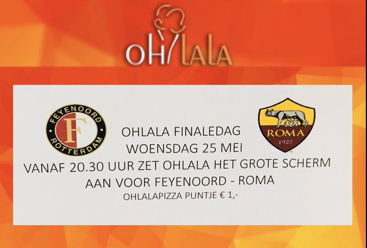 Ohlala houdt van voetbal. Woensdag zet Ohlala het grote scherm aan voor Feyenoord-Roma! 

#gezellig #biertje #wijntje #keukenopen kom jij ook?