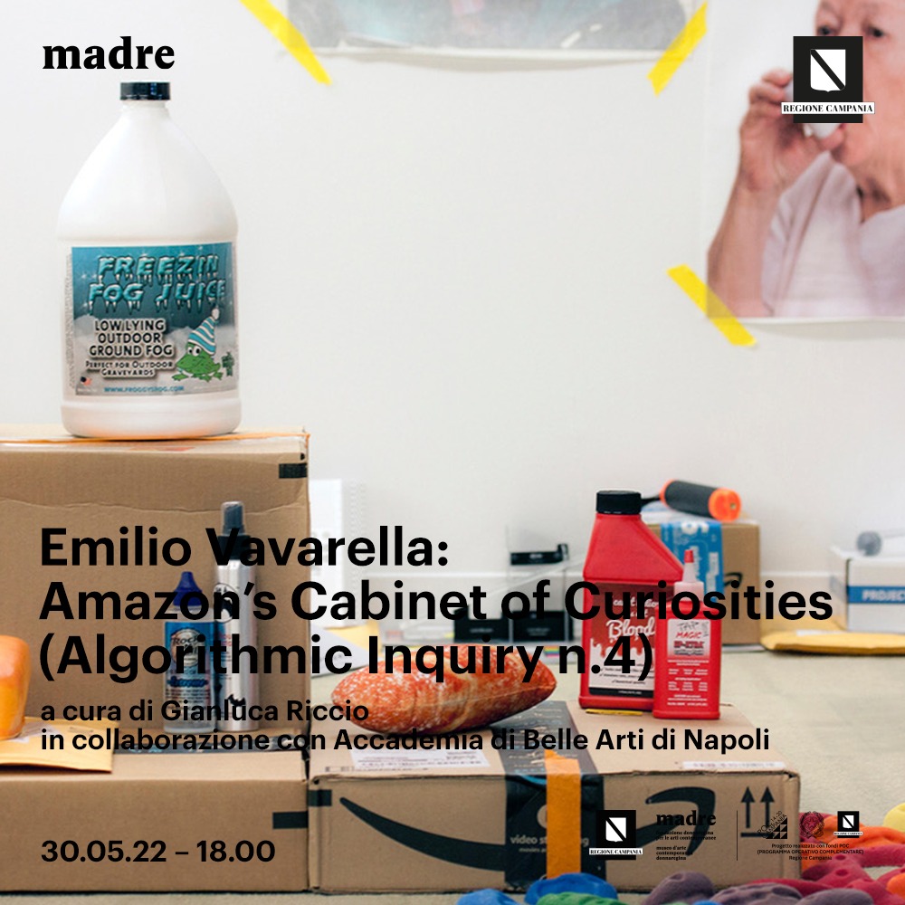 Dal 28/05 al 6/06 il museo Madre presenta l’installazione dell’artista Emilio Vavarella "Amazon’s Cabinet of Curiosities (Algorithmic Inquiry n.4)" a cura di Gianluca Riccio. 

Qui tutti i dettagli: madrenapoli.it/calendario/emi… 

#museomadre