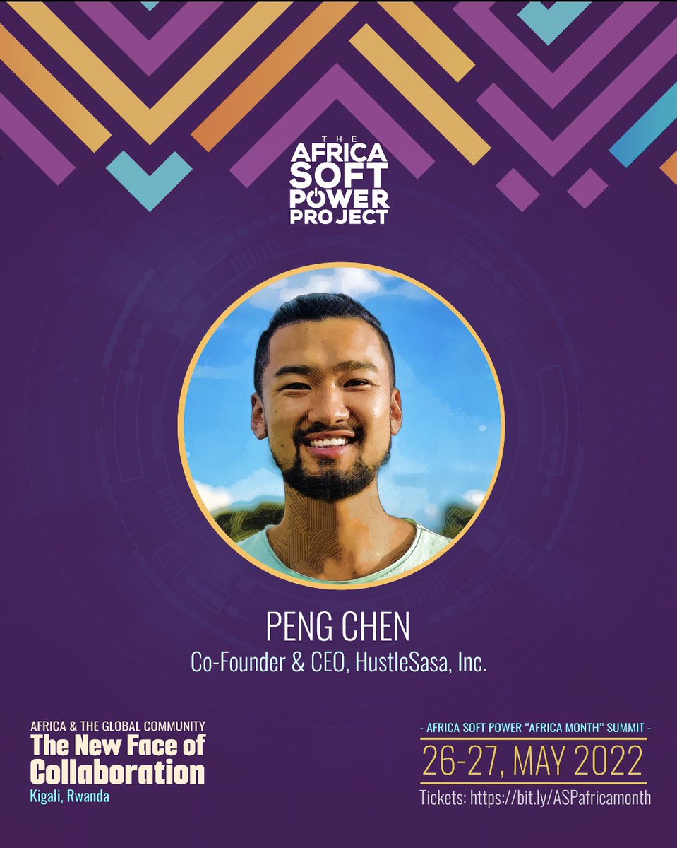 africasoftpower's tweet photo. Meet Peng Chen, Co-Founder and CEO, Hustle Sasa and Co-Founder, The Alchemist. He has over a decade of experience in scaling startups at the intersection of technology, creativity, and social entrepreneurship.
#Africasoftpower #ASPMay2022 #HustleSasa #TheAlchemist #PengChen https://t.co/tlboY9BrX8