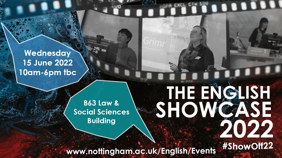 The English Showcase 2022, Wednesday 15 June, 10am-6pm (tbc)

Join us to celebrate our research culture, with lunch, cake, and drinks 🍷! 

You can join in person or online. All are welcome, but please register: nottingham.ac.uk/english/rsvp.a…

#EnglishShowcase2022 #ShowOff22 #UoNEnglish