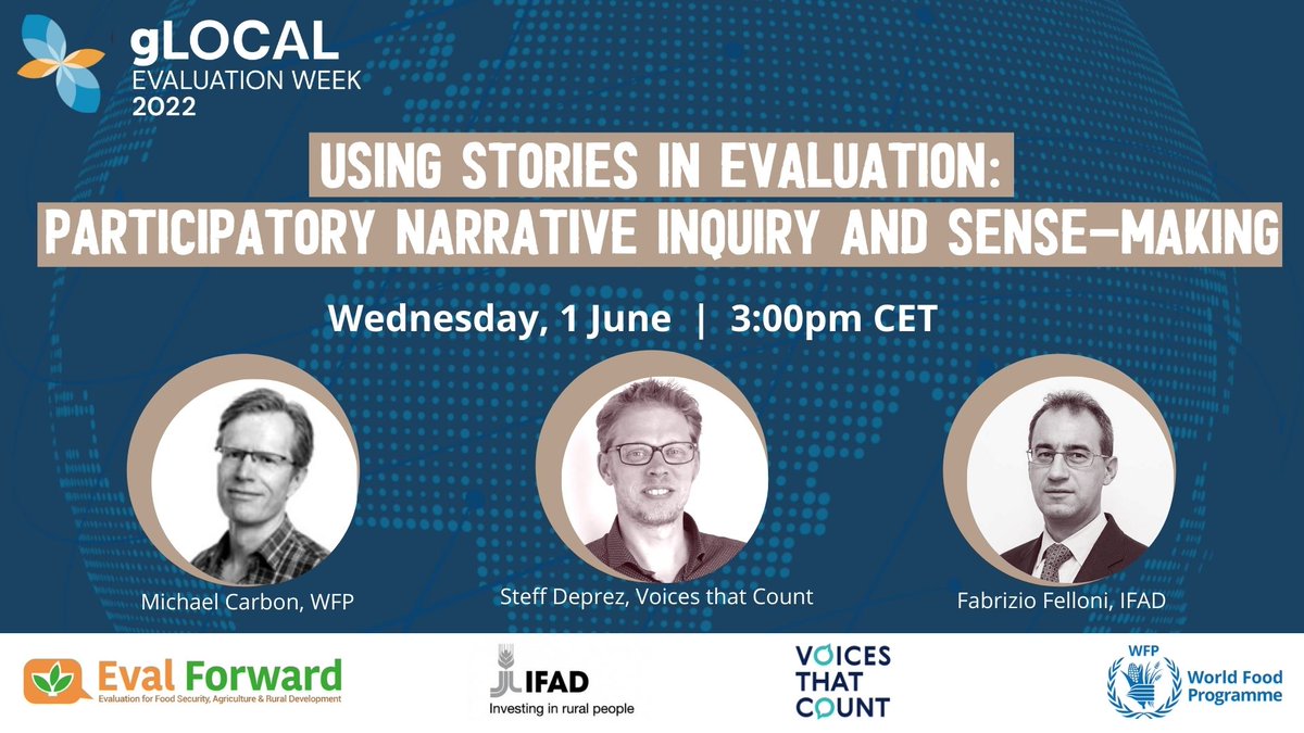 Using stories in #Evaluation: Participatory narrative inquiry &amp; sense-making

Join us at <a href="/GEI_GlobalEval/">Global Evaluation Initiative</a> #gLOCAL2022

⏲️When: Wednesday, 1 June, 3pm
➡️Register: bit.ly/3sQjefV
