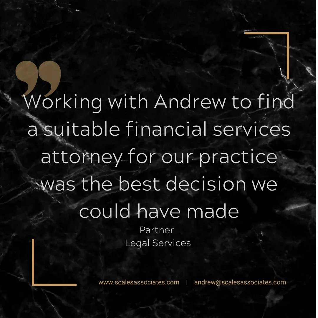 ScalesRecruit's tweet photo. "Working with Andrew to find a suitable financial services attorney for our practice was the best decision we could have made" https://t.co/wsI4oGgcJU