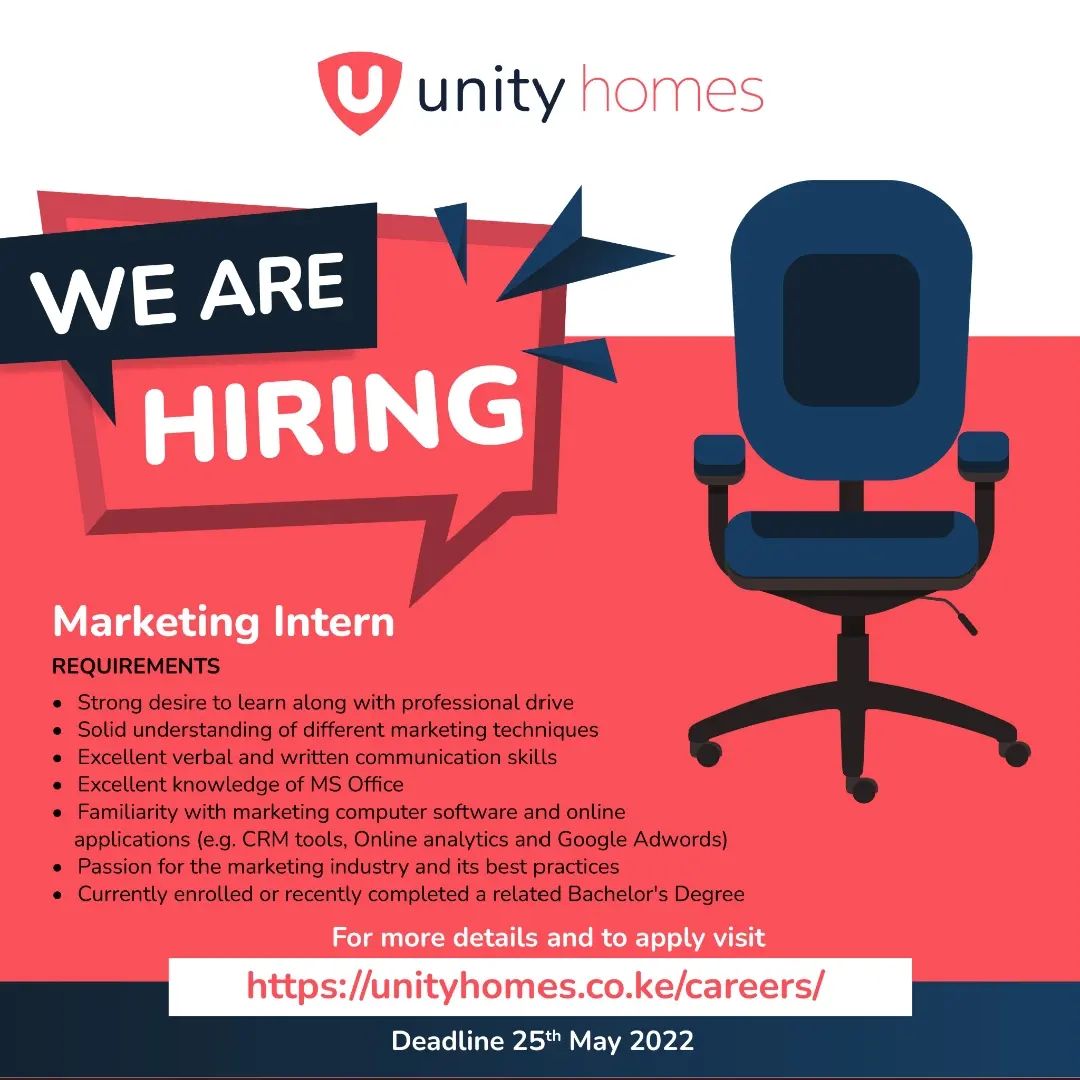 Jobo_001's tweet photo. Unity homes are hiring, Apply Now before the deadline 👇
#dailyjobskenya https://t.co/O5z3V9rfYO