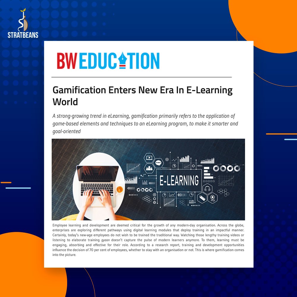 stratbeans's tweet photo. #StratbeansFeaturedInMedia
#Gamification enters new era in #eLearning world!
Our CEO, @prasoonnigam, contributed an article to @BWEducate on the strong-growing trend in eLearning.
Read the full story - https://t.co/lVnX62jW1F
Thank you for the feature @BWEducate
#Bytecasting https://t.co/QBCQ2sZOoq