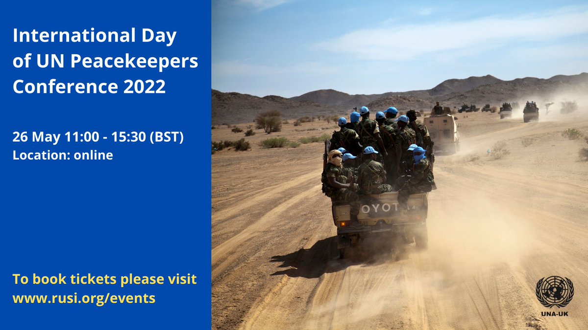 United Nations Association - UK (UNA-UK) (@unauk) on Twitter photo Happening this week!
Don’t miss our #PKDay2022 conference together with <a href="/RUSI_org/">RUSI</a> + <a href="/UNAWestminster/">UNA Westminster</a>.
Join us for an exclusive conversation with Under-Secretary-General for Peace Operations <a href="/Lacroix_UN/">Jean-Pierre Lacroix</a> about #Action4Peacekeeping+.
📅26 May
Register👉 rusi.org/events/confere… Happening this week!
Don’t miss our #PKDay2022 conference together with <a href="/RUSI_org/">RUSI</a> + <a href="/UNAWestminster/">UNA Westminster</a>.
Join us for an exclusive conversation with Under-Secretary-General for Peace Operations <a href="/Lacroix_UN/">Jean-Pierre Lacroix</a> about #Action4Peacekeeping+.
📅26 May
Register👉 rusi.org/events/confere…