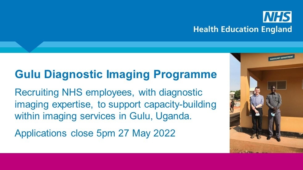 NHSE_WTE's tweet photo. Are you an NHS employee with diagnostic imaging expertise and interested in working on a system-strengthening project in Uganda?

Our Gulu Diagnostic Imaging programme is open for applications. Find out more and apply by 5pm 27 May 👉 : https://t.co/X1KMbWZdpD https://t.co/Xwowe6OoM1