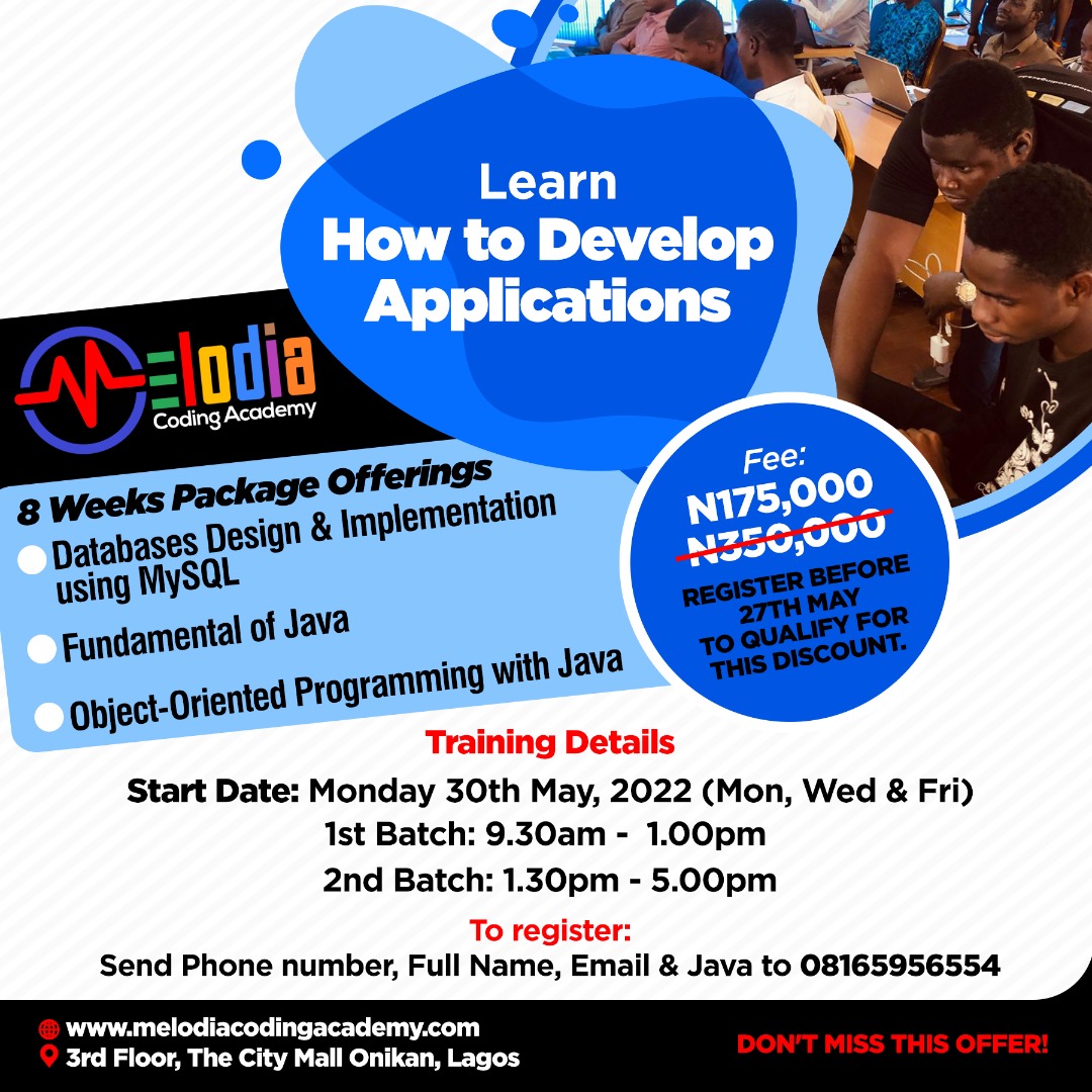 MelodiaCoding's tweet image. It's no longer news that the future is tech and acquiring a related skill is just like hitting a jackpot.

Take advantage of this promo now and learn #java programming to kickstart your career in tech.
Limited slots available.
#100DaysOfCode #techtwitter #coding #Database #webdev
