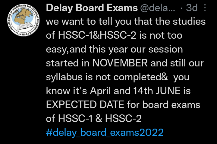 delayboardexams's tweet photo. #delay_board_exams2022 #delay_HSSC_exams2022 .... https://t.co/kqA96n8QnU