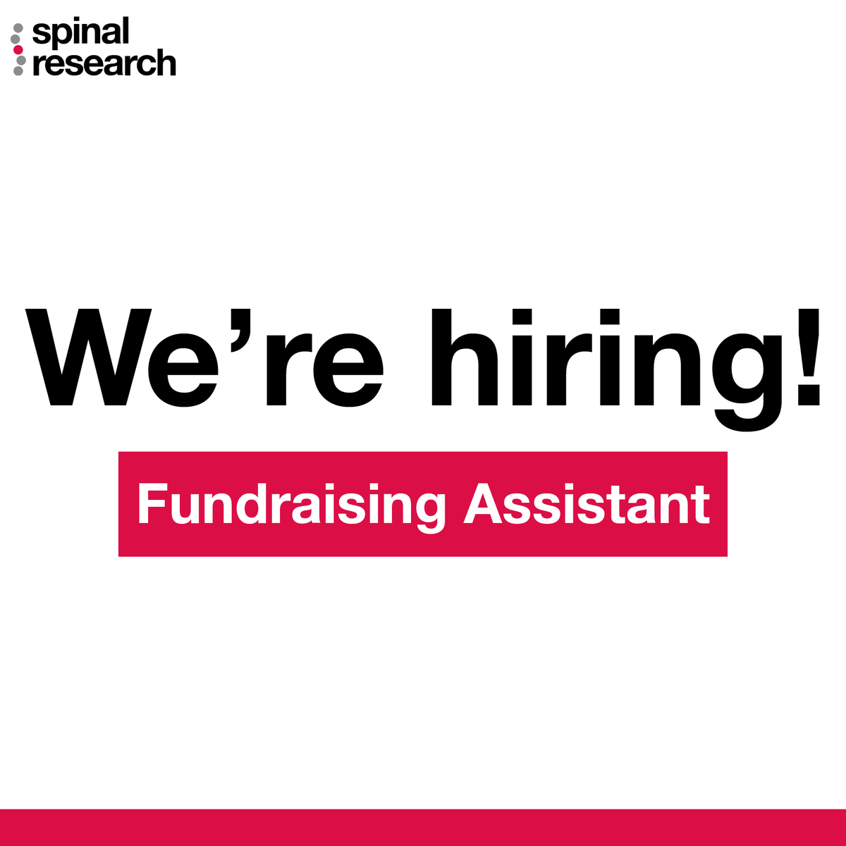 SpinalResearch's tweet photo. An exciting opportunity has opened up to join Spinal Research in a full-time role as Fundraising Assistant!
Find out more and apply here: https://t.co/54w39lCzEZ
#charityjobs #londonjobs #londoncharity #spinalresearch #teamspinal #beatparalysis https://t.co/8IoANWnJHS