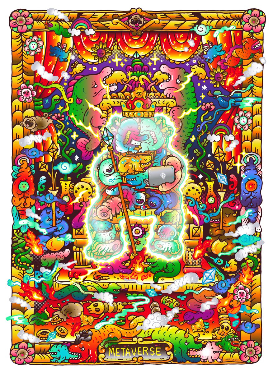 “King of Metaverse?” by Ken Hamala
Ink on Paper and colouring on Adobe illustrator
Size: 3501 × 4792 / 300 dpi., 1/1, 
Check out this NFT by <a href="/nokhookdesign/">Ken Hamala</a> on <a href="/foundation/">Foundation 🌐</a>! 🌐
Reserve 0.39 $ETH
🔗foundation.app/@nokhookdesign…