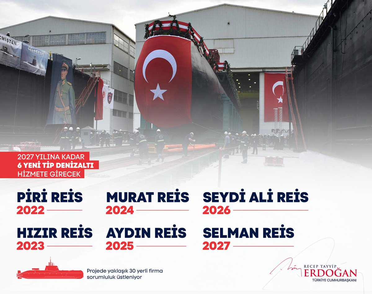 2027 yılına kadar toplam 6 adet yeni tip denizaltımızı donanmamıza kazandırmış olacağız.