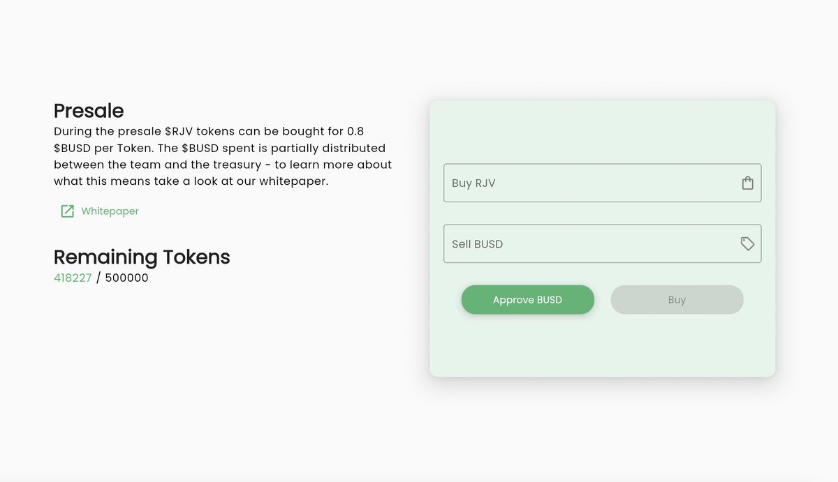 XDonWick's tweet image. The $RJV Presale Phase 2 now LIVE 🔥

Purchase it here: rejuvenate.finance/#/presale

Happy buying and also don't forget to migrate your $WLM if you still have some. 

DYOR/NFA