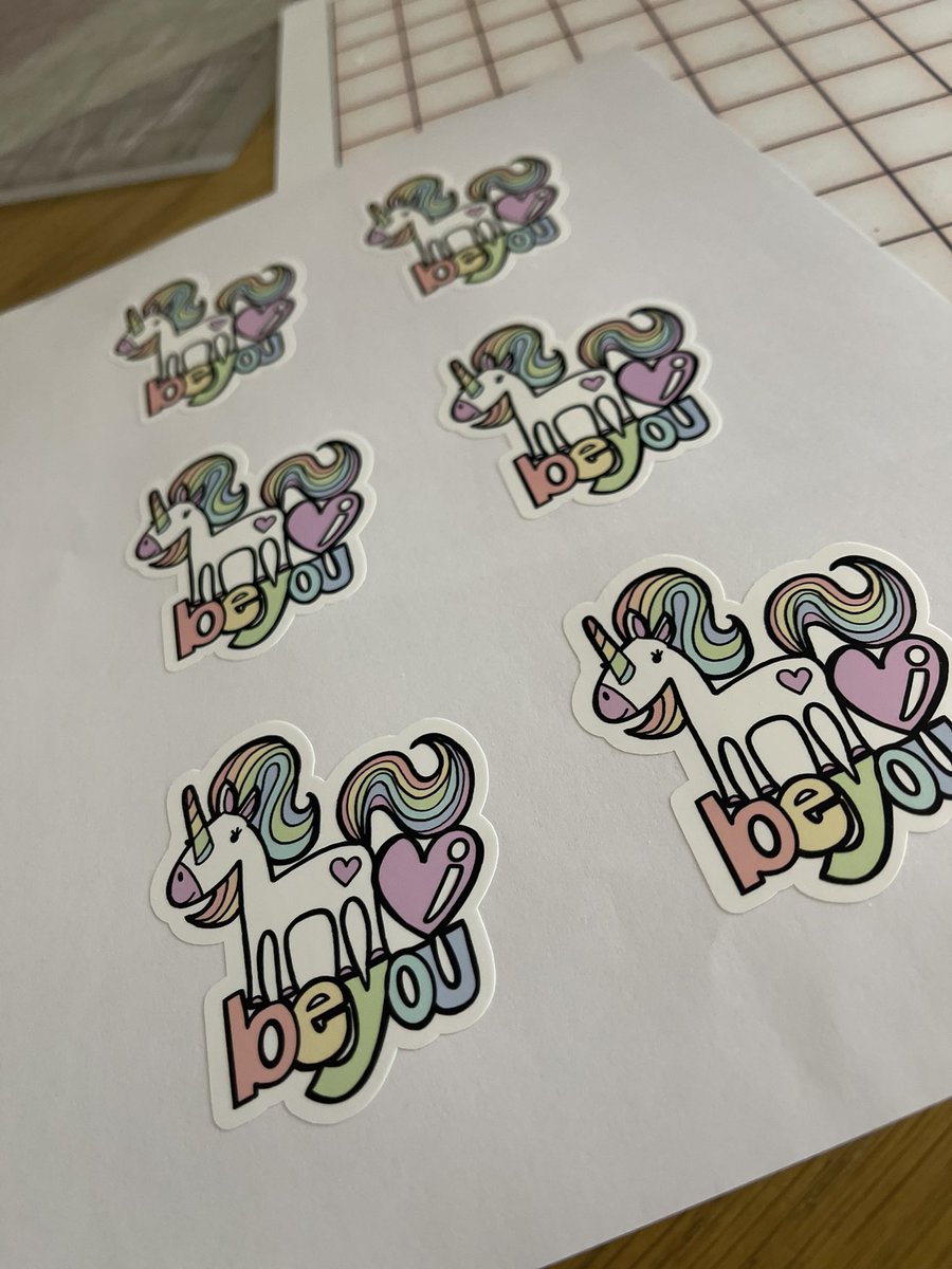 DebraCreates's tweet photo. sticker day! Drawn in @Procreate on my @Apple iPad Pro printed on my @CanonUKandIE pro 300 and used print and cut on my @Silhouette_UK cameo 4 #unicorn #beyou #rainbow #love https://t.co/WPVnKSdkLG
