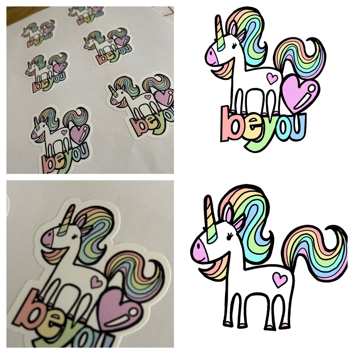 DebraCreates's tweet photo. sticker day! Drawn in @Procreate on my @Apple iPad Pro printed on my @CanonUKandIE pro 300 and used print and cut on my @Silhouette_UK cameo 4 #unicorn #beyou #rainbow #love https://t.co/WPVnKSdkLG