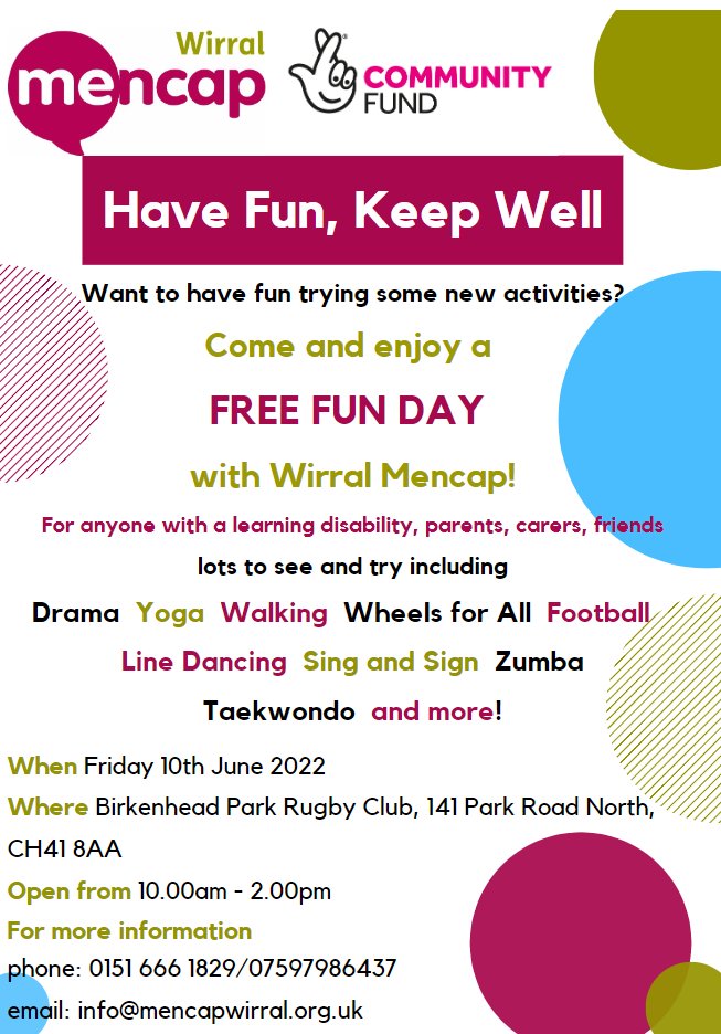 Date for your diary Friday 10th June is our Have fun, Keep well event. we would love to see you there.