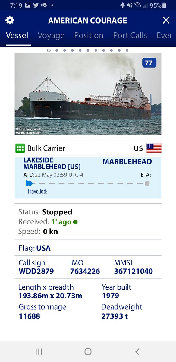 mercoglianos's tweet photo. The bulker #AmericanCourage went aground heading into Fairport, Ohio and is being assisted several tugs Ohio and Pennsylvania. https://t.co/JDsbZipFm9