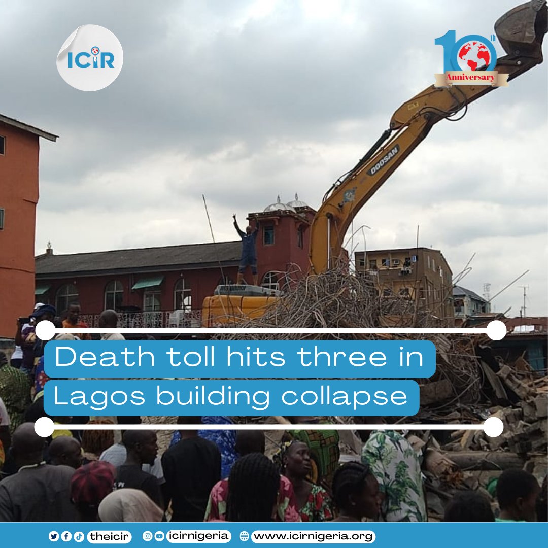 TheICIR's tweet photo. “We were able to rescue five persons alive and recovered three bodies. We encountered some challenges while coming in here with our heavy-duty equipment...”
_
Read the full story here: https://t.co/W7oRfUZRgJ
_
#icir #theicir #death #lagos #lagosbuildingcollapse https://t.co/ogTKx5PlJu