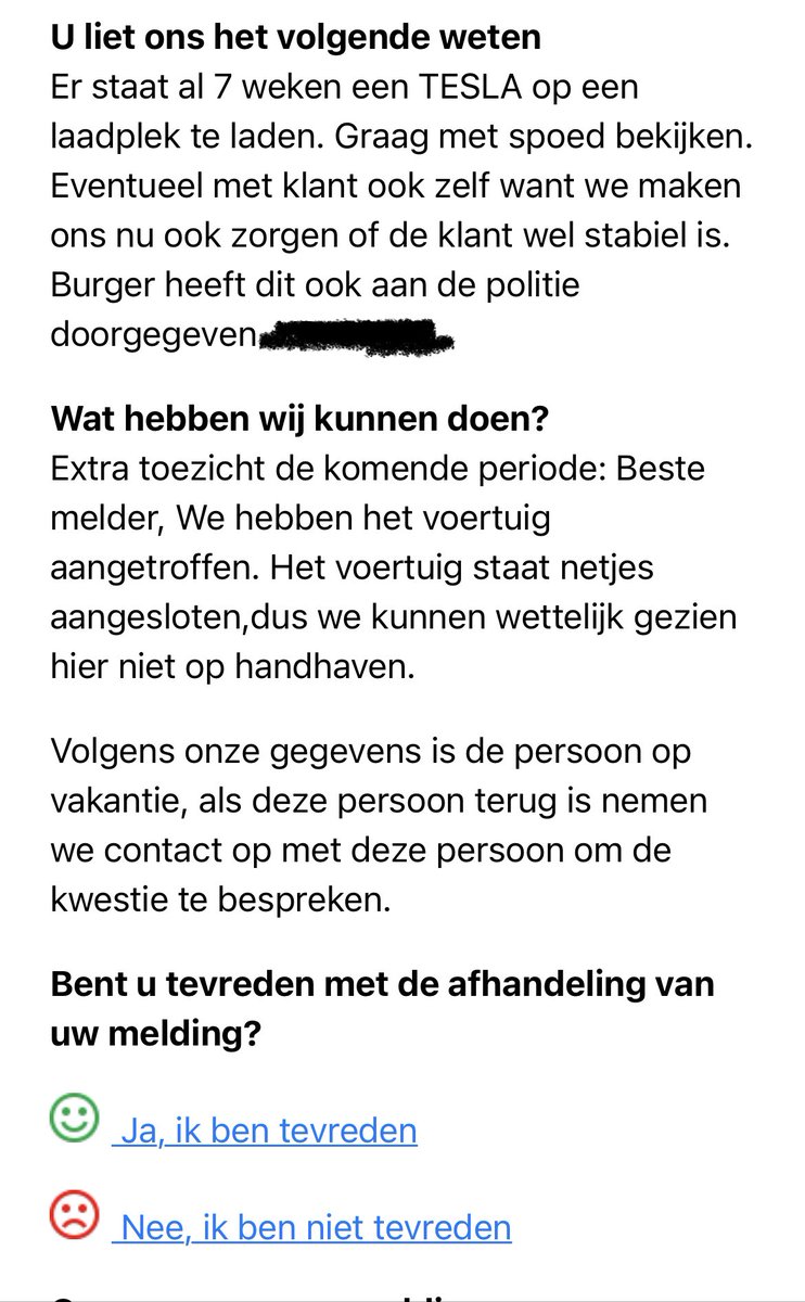 Na weken van meerdere meldingen van bewoners is dit het eind-antwoord van de gemeente. Je auto weken of zelfs maanden aan de laadpaal laten staan vindt de <a href="/AmsterdamNL/">Gemeente Amsterdam</a> dus helemaal prima! Dat ieder ander uit de buurt de auto daar niet meer kan laden is 0 interessant. <a href="/AT5/">AT5</a>