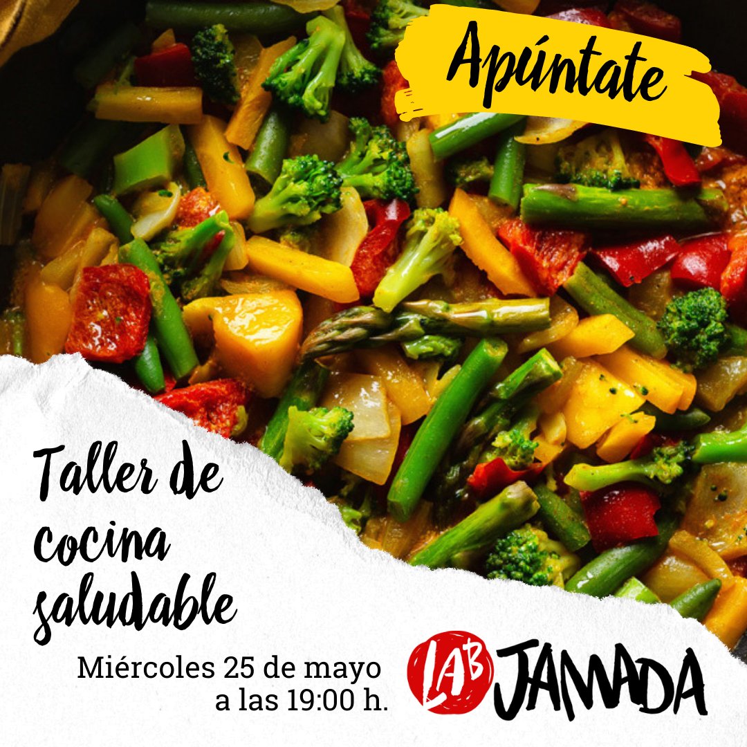 LaJamada's tweet photo. Próximo taller de cocina saludable este miércoles ¡Apúntate! 😄👍
#tallerCocina #LABJamada https://t.co/N5vNhuN25c