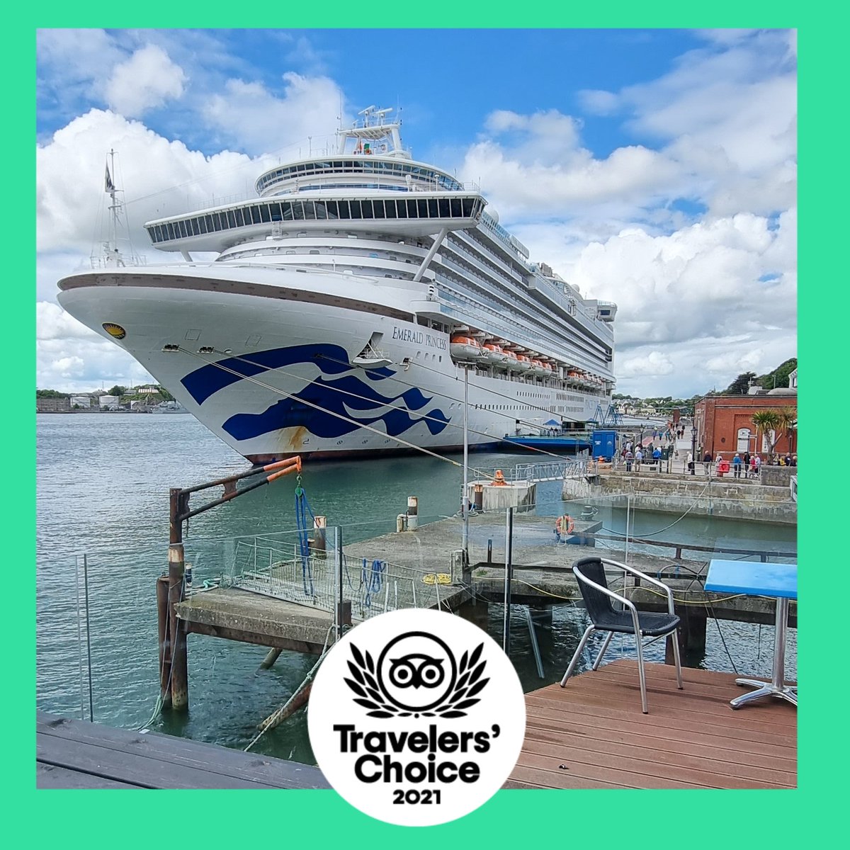 The <a href="/PrincessCruises/">Princess Cruises</a> Emerald Princess looking radiant from the decking of our award winning Jacob's Ladder Restaurant at WatersEdge Hotel, Cobh 

<a href="/CobhTourism/">Cobh Tourism</a> <a href="/PortofCork/">Port of Cork</a> <a href="/CobhHarCham/">Cobh&Harbour Chamber</a>

#Cobh #Cork #Ireland #purecork